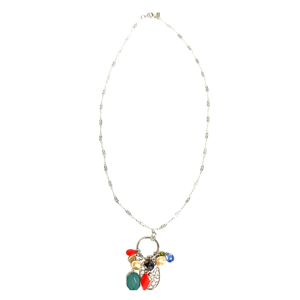 Silver necklace with beaded pendent.